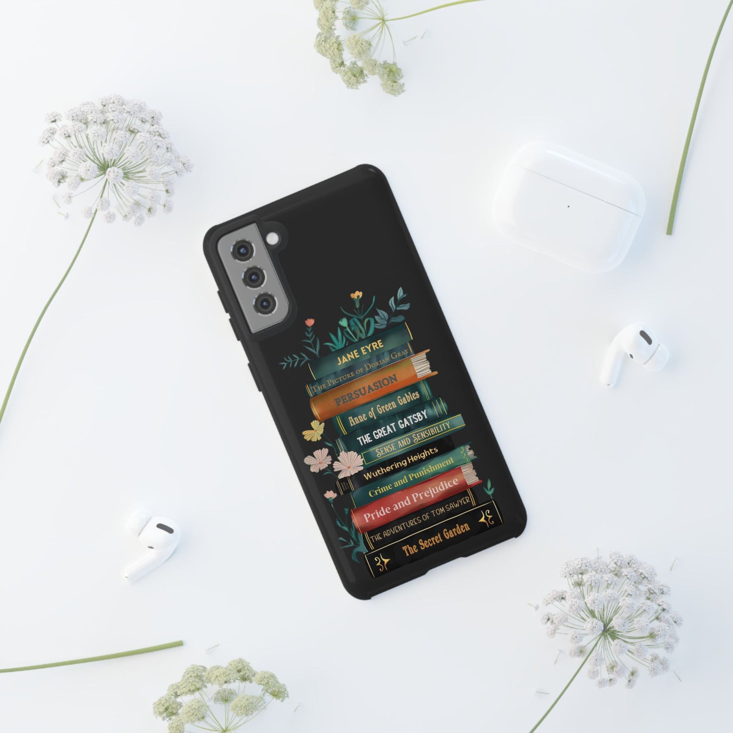 Floral Magic - Personalized Favorite Book Phone Case with Custom Floral Bookshelf