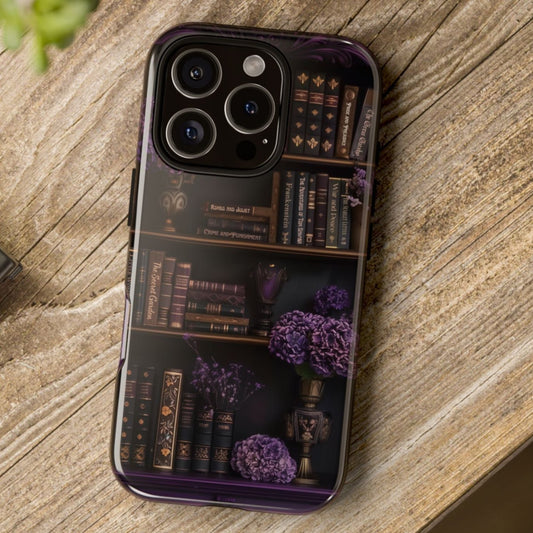 Purple Library - Personalized Favorite Book Phone Case with Custom Floral Bookshelf