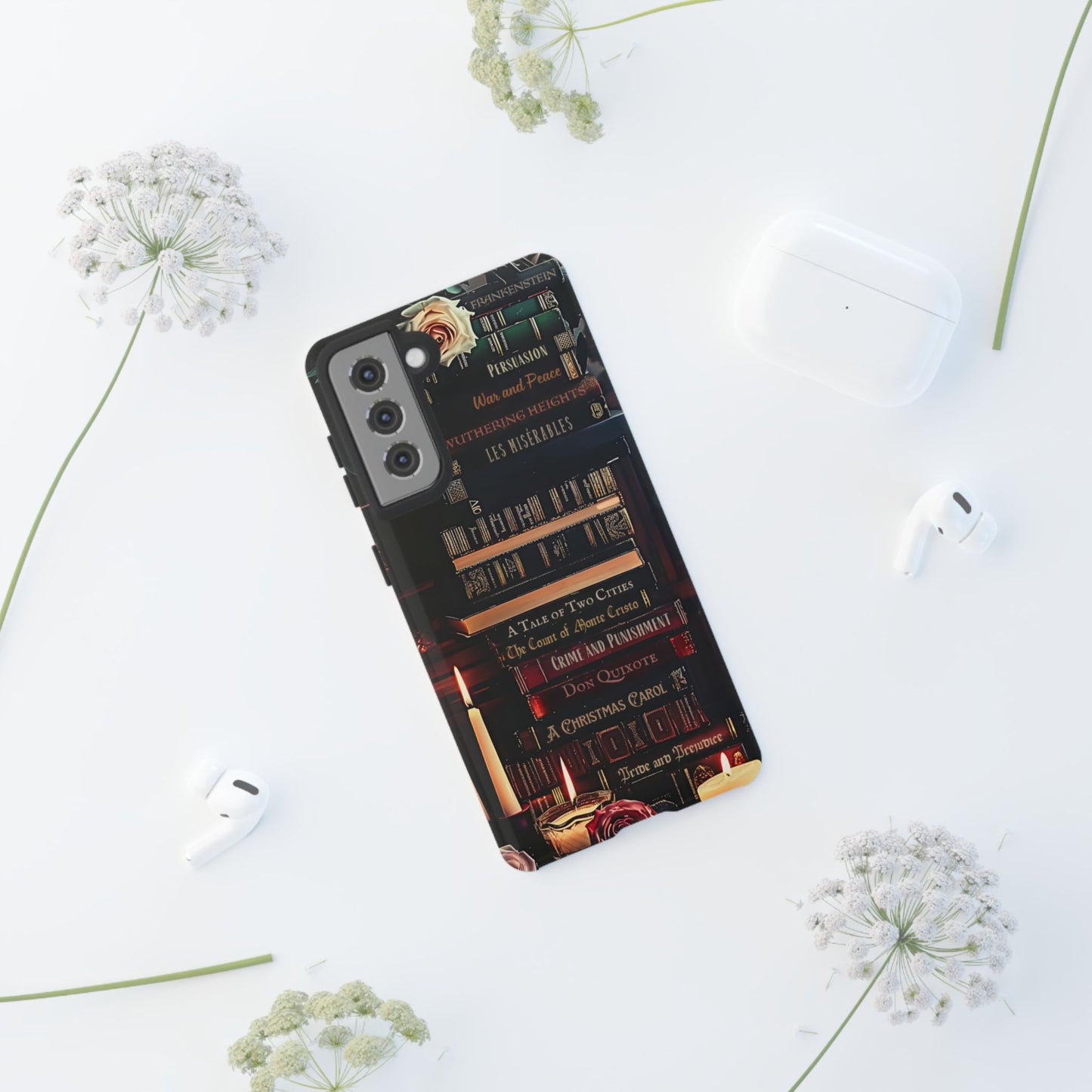 Nocturnal Study - Personalized Favorite Book Phone Case for Pop Socket Use featuring Custom Bookshelf with Dark Academia Flair